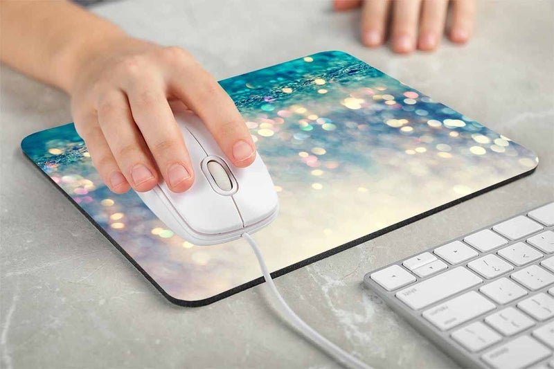 Solekla لوحة ماوس زرقاء لامعة للكمبيوتر والكمبيوتر المحمول، باللون الأزرق المخضر، نقاط بولكا ذهبية متلألئة، قاعدة مطاطية مضادة للانزلاق، وسادة ماوس للمنزل والمكتب والألعاب، مقاس 7.9 × 9.5 بوصة - Image 3